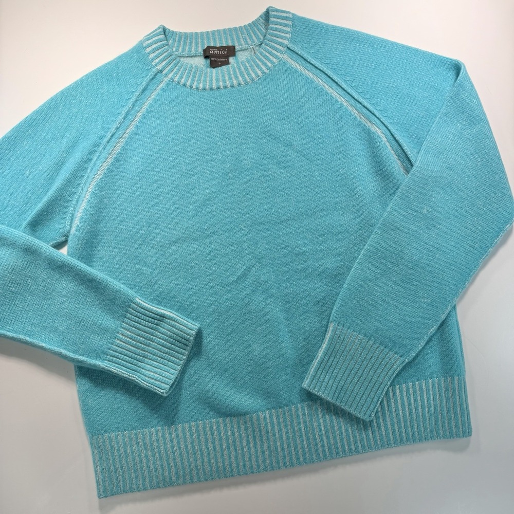 Pure Amici Women's‎ Cashmere Sweater Long Sleeve Blue Small Luxe